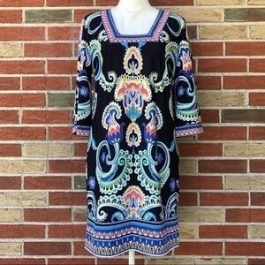 Laundry by Shelli Segal Square Neck Blue Multicolor Shift Dress 👗